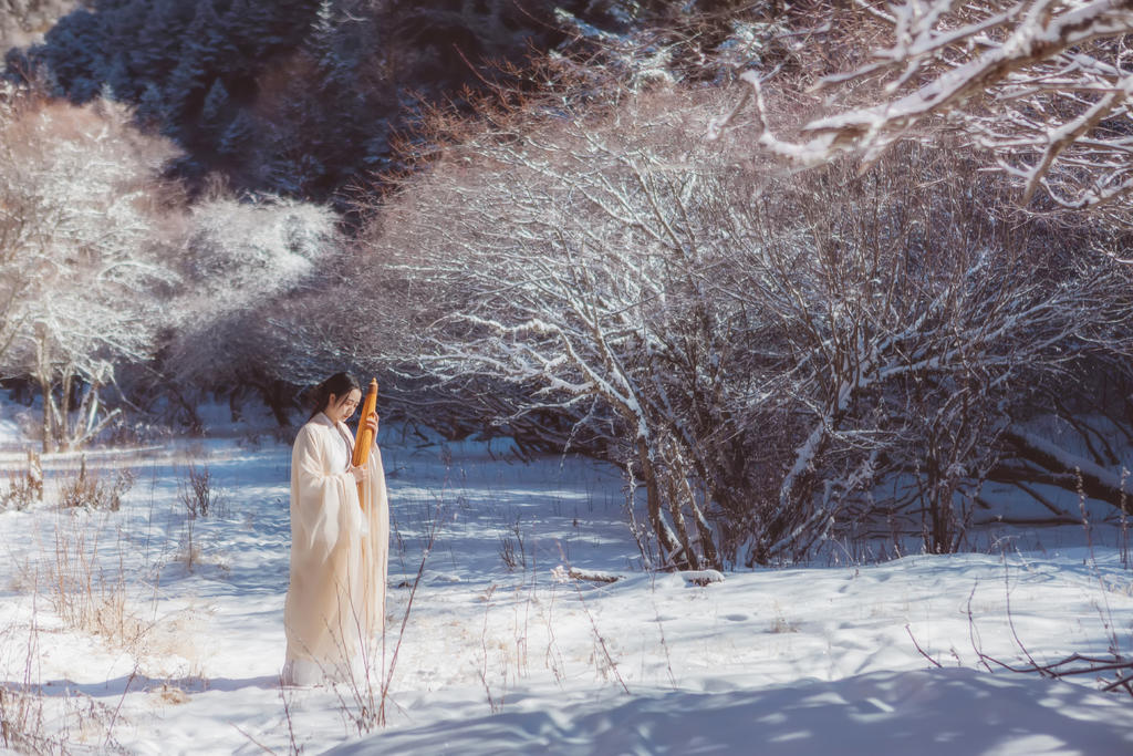雪地里的汉服美女清新脱俗图片