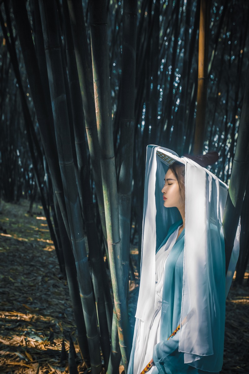 竹林里的古装女侠美女