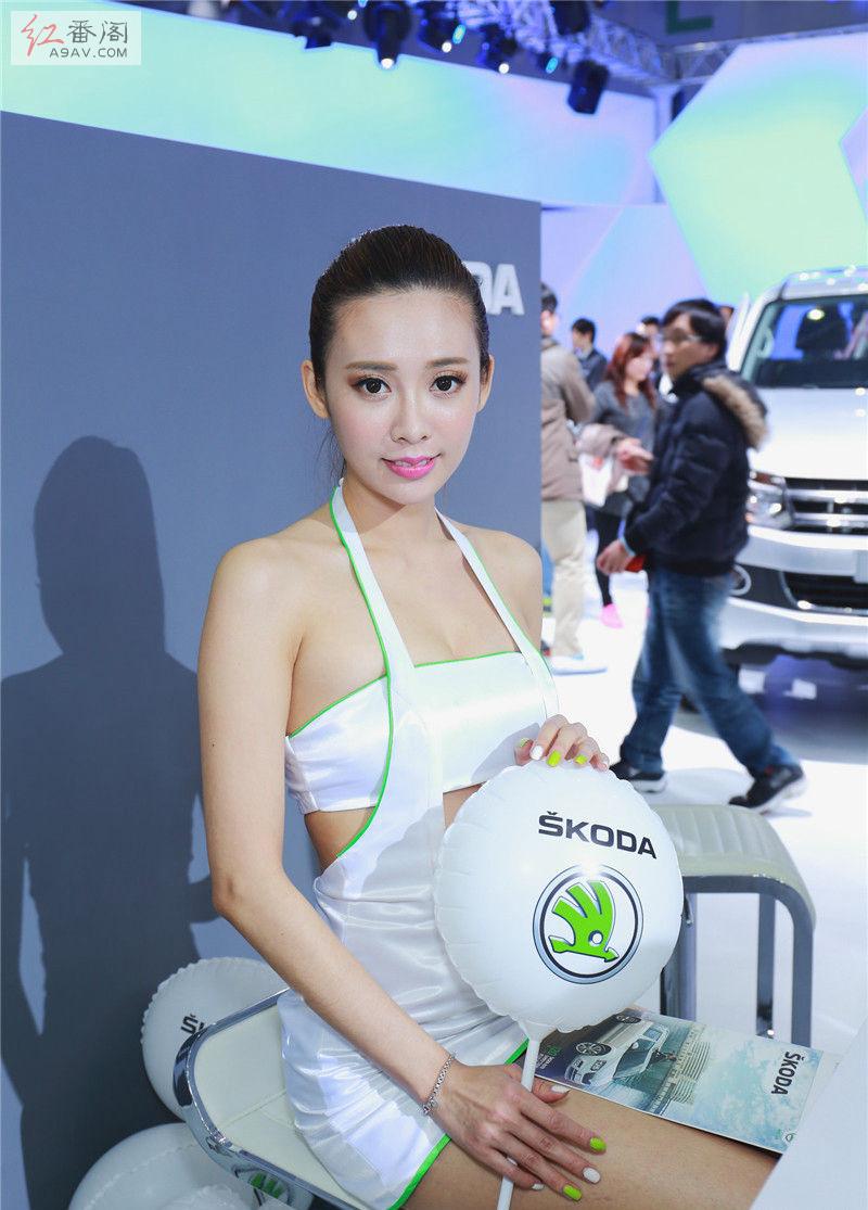 高挑精致装扮的美女车模