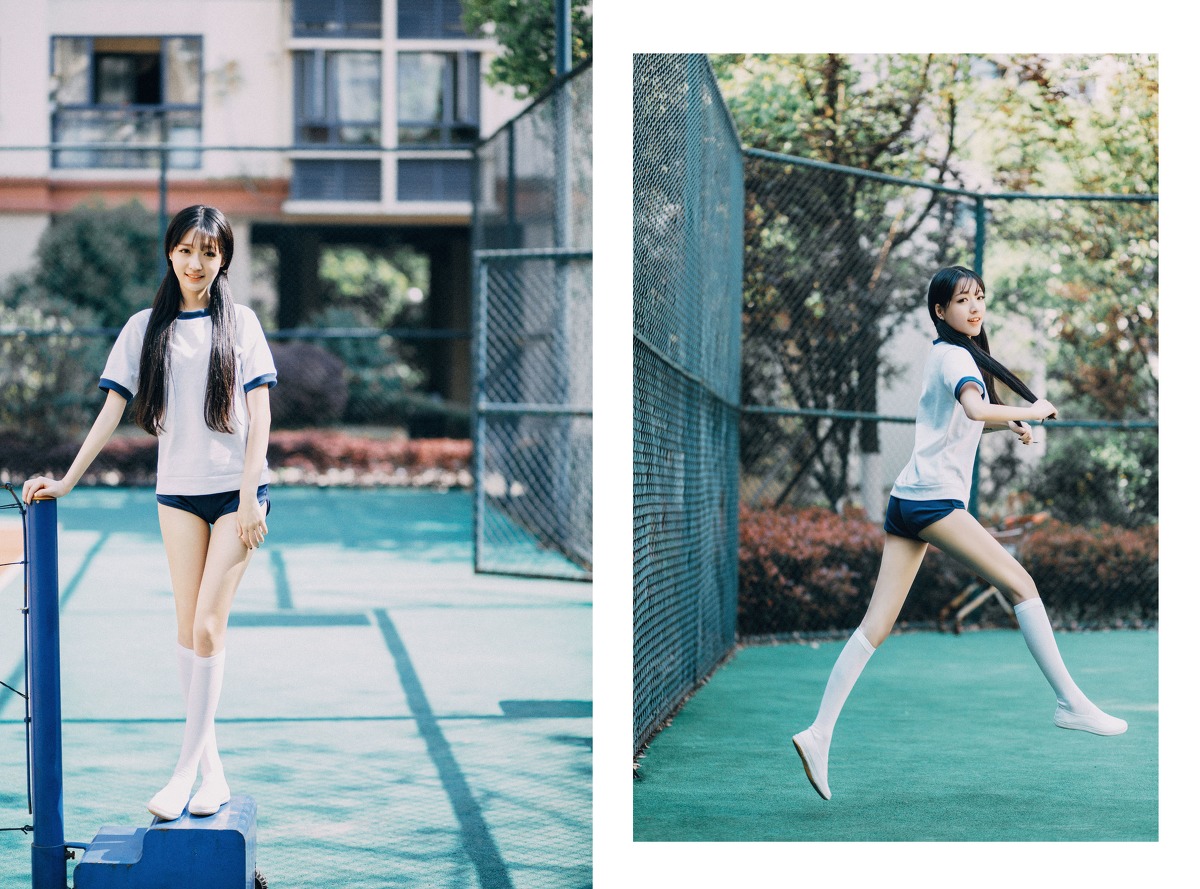 漂亮美腿长发女孩校园写真