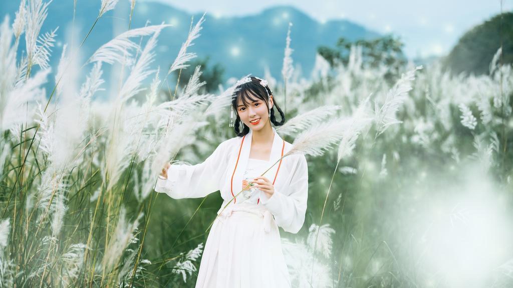 白衣古装美女芦苇荡小清新写真