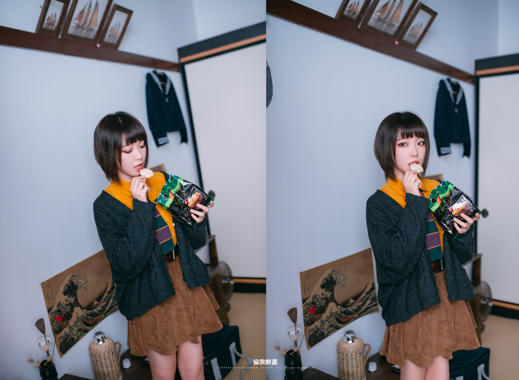 短发美女户外抛胸露香肩写真